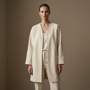 FILOSOFIA Women Open Front Duster Cardigan S Cream Cotton Minimalist Lagenlook